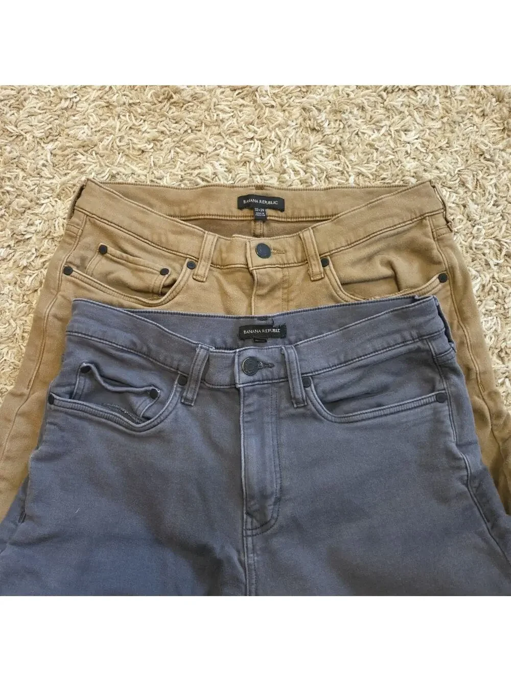 Banana Republic‎ Men's 5 Pocket Pants Slim Fit Stretch Fabric Tan Size 32x29 2pr